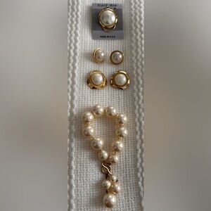 Vintage Lot of Faux Pearl Bracelet, Earrings & Scarf Pin/Clasp.
